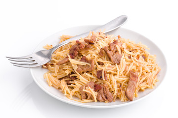 home made stew of noodles and pork