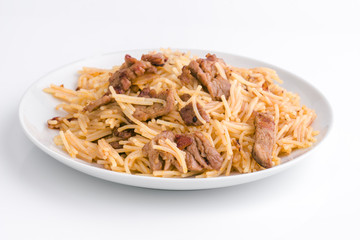 home made stew of noodles and pork