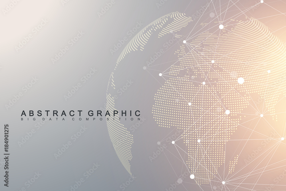 Aufkleber Virtual Graphic Background Communication with World Globe. A sense of science and technology. Digital data visualization. Vector illustration