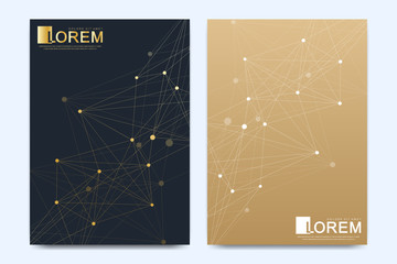 Modern vector template for brochure, Leaflet, flyer, advert, cover, catalog, magazine or annual report. Geometric pattern with connected lines and dots. Cybernetic dots. Lines plexus. Card surface