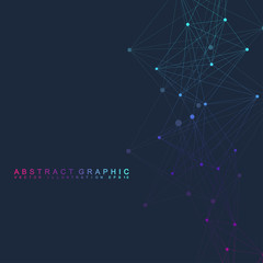 Geometric graphic background molecule and communication. Big data complex with compounds. Perspective backdrop. Minimal array. Digital data visualization. Scientific cybernetic vector illustration.