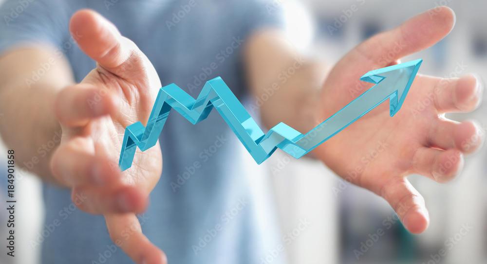 Poster businessman using digital modern arrow 3d rendering