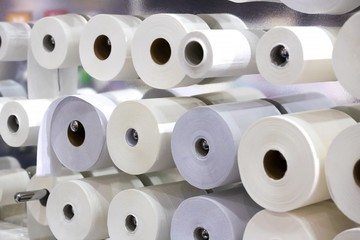 Background of many rolls of toilet paper