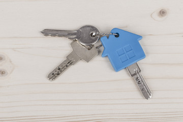 keys with house shaped blue keyring