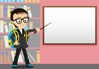 Schoolboy with a pointer in his hand.