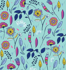  vector bright pattern decorative flowers on a blue background