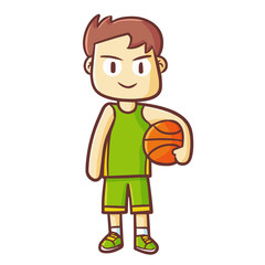 Funny and cute male basketball player standing with ball - vector.