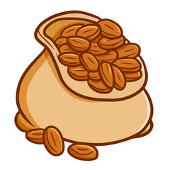 Cute and funny coffee beans in a sack - vector.