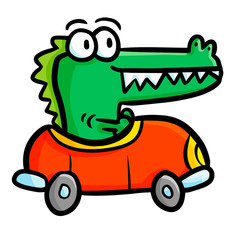 Cool and cute crocodile driving a car happily - vector.