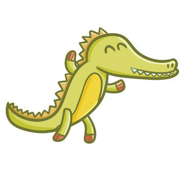 Cute and funny absurd crocodile dancing and smiling happily - vector.