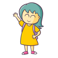 Cute and funny little girl waving her hand and smiling - vector.