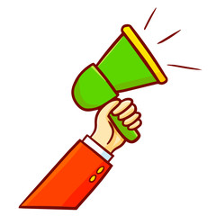 Funny and cute hand holding megaphone - vector.
