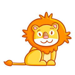 Funny and cute lion sitting and smiling - vector.