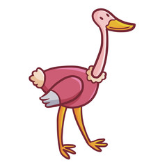 Cute and funny ostrich walking and smiling - vector.