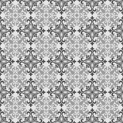 Seamless light background with grey pattern in baroque style. Vector retro illustration. Ideal for printing on fabric or paper.