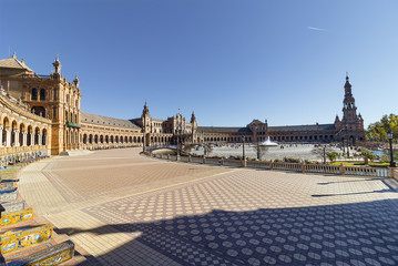 Obraz premium Spain Square (Plaza de Espana), Seville, Spain, built on 1928, it is one example of the Regionalism Architecture mixing Renaissance and Moorish styles