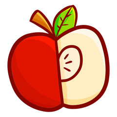 Funny and cute yummy red apple cut off - vector.