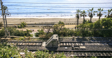 Fototapeta na wymiar Rail tracks near the beach in Spain