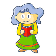 Cute and funny girl standing and reading a book - vector.