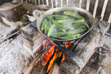 Okra cooked on a wood stove in traditional way