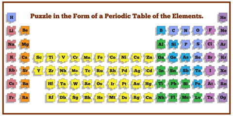 Puzzle in the form of a periodic table of elements. Vector design for app game user interface.