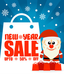 New Year sale background with Santa Claus upto 50% off