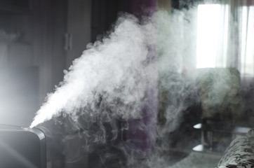 The steam from the humidifier in the night