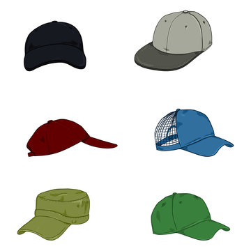 Vector Set of Cartoon Color Baseball Caps.