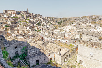 View over Matera, UNESCO site and cave town, Basilicata, Italy.