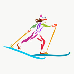 Skier on skis, creative image lines
