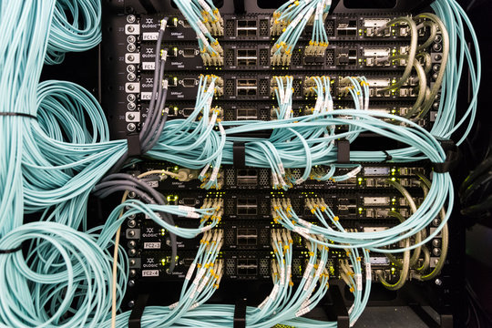 large data center. Server rank. cable. Audio. Editorial Image 