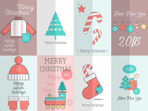 Merry Christmas Greeting Posters Set