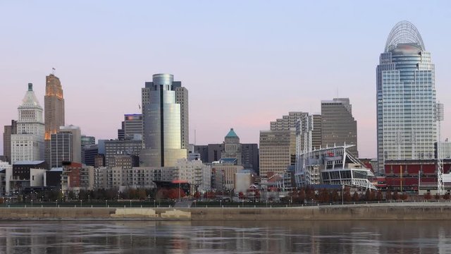 Cincinnati city center timelapse at sunrise 4K