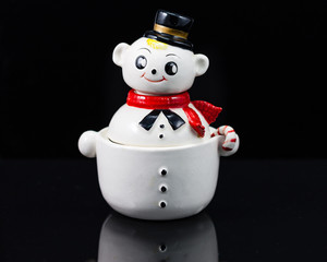 Snowman salt and pepper shakers and sugar bowl