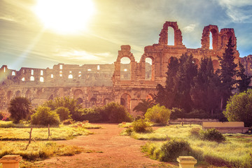 The ruins of the amphitheater in El Jeme, Tunisia.