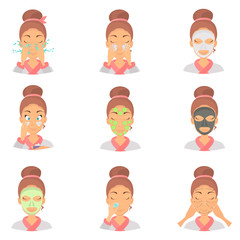 Fototapeta premium Face care color flat icons set for web and mobile design
