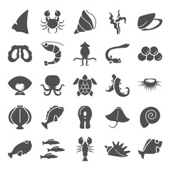 Sea food simple icons set for web and mobile design