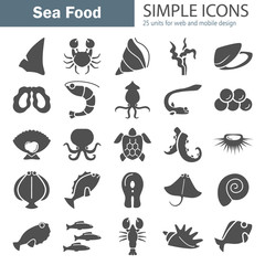 Sea food simple icons set for web and mobile design
