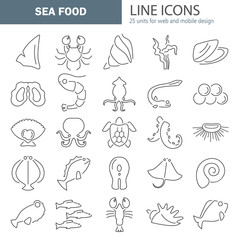 Sea food line icons set for web and mobile design