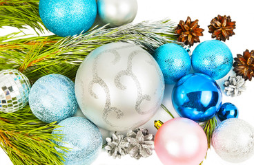 New year and Christmas decorations on white background