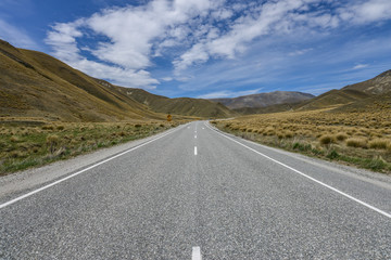 Road line in Lindis pass New Zealand