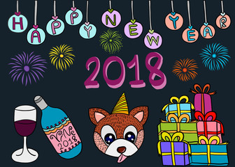 Drawing of Happy new year 2018 on black background illustration