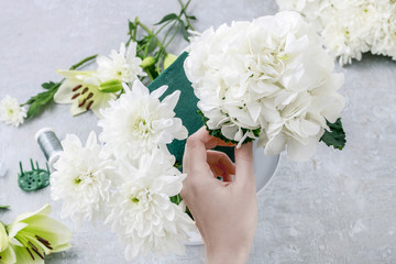 How to make luxurious floral arrangement with lilies, roses, eustoma, chrysanthemum and hortensia...