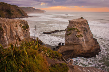 Rocky cliffs at Muriwai beach, near Auckland, New Zealand