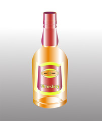 A bottle of alcoholic whiskey. The shape of the bottle and the label are invented. Vector illustration.