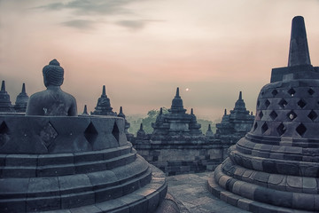 Early morning in Borobudur temple In Java