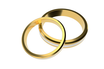 Golden wedding rings isolated on white background. 3d illustration