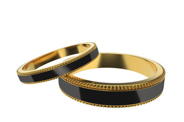 Golden wedding rings isolated on white background. 3d illustration