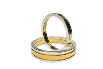 Golden wedding rings isolated on white background. 3d illustration