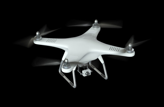 Drone with Camera on black background. 3D illustration
